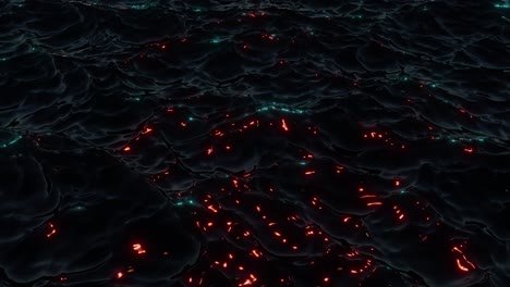 dark alien ocean with orange and blue bioluminescent algae looping video