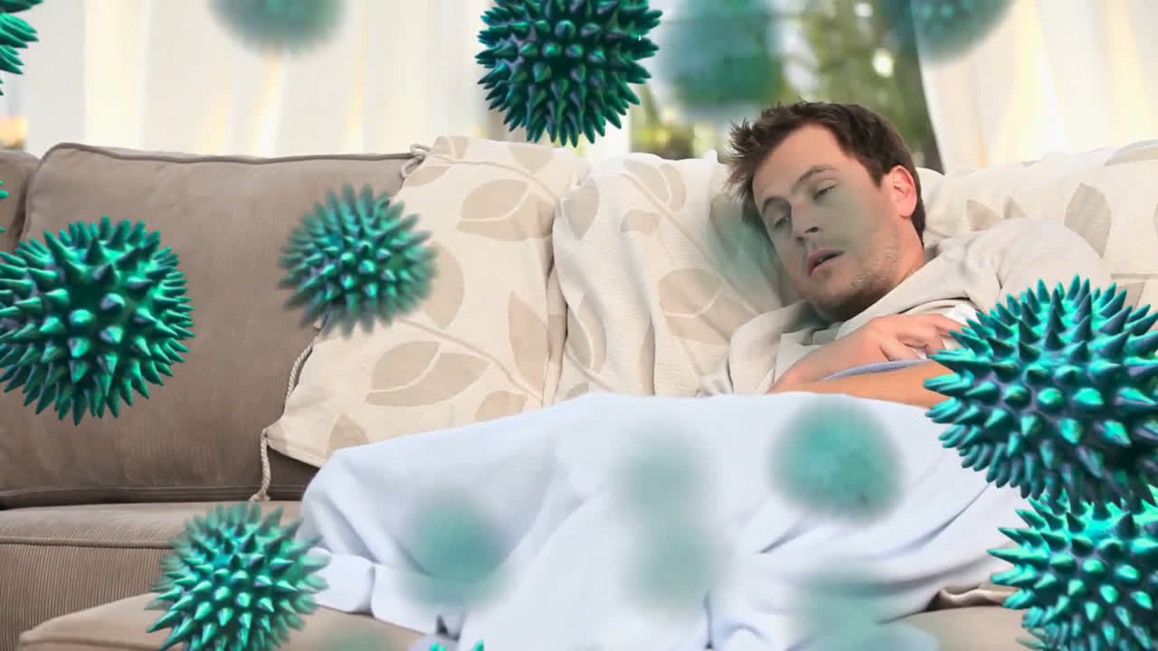 virus verdes y hombre enfermo