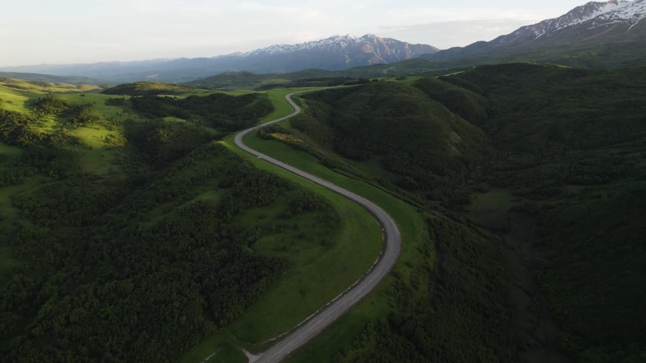 Gorgeous Mountain Road Scenery near Snowbasin, on Trapper's Loop Road in Ogden, Utah - Aerial