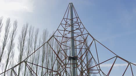 cinematic dolly shot of an empty rope climbing net during the winter-1