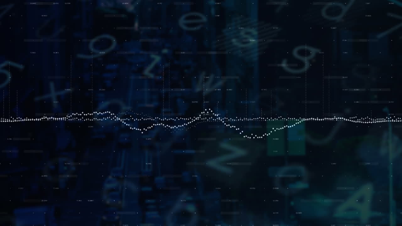 Animation of financial data processing over letters