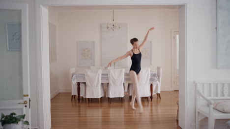 teenage ballerina girl dancing practicing ballet dance moves rehearsing at home 4k