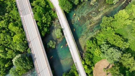 aerial view of kayaking on a river