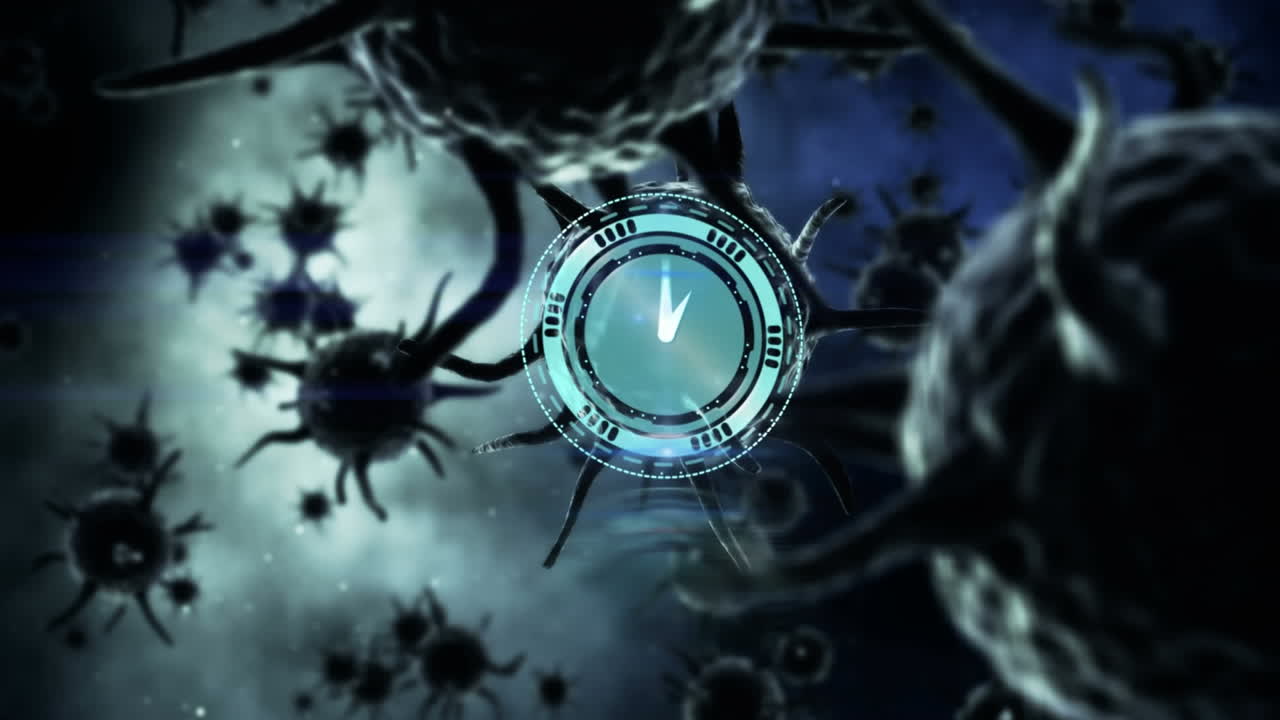 코로나 바이러스 세포에 대한 시계 및 스 스캐닝의 애니메이션