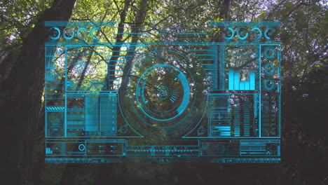 animating futuristic data interface over forest background