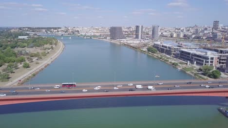 4k-aerial-orbiting-shot-of-Gazela-bridge-and-Waterfront-in-city-centre-in-Belgrade