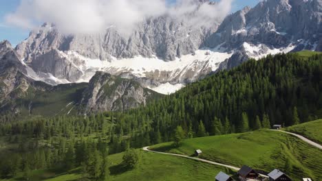 4k drone shot of majestic dachstein glacier, styria, austria in the alps