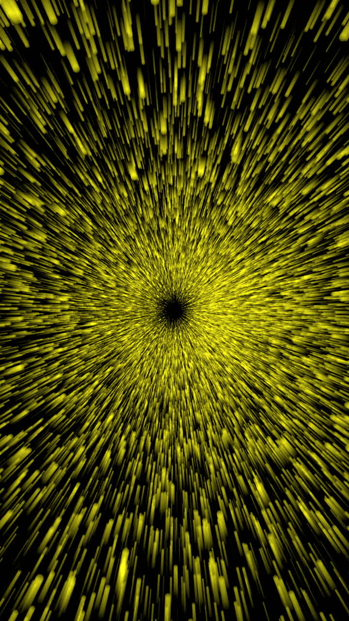 Green-yellow meteor light streaks create cosmic travel tunnel abstract
