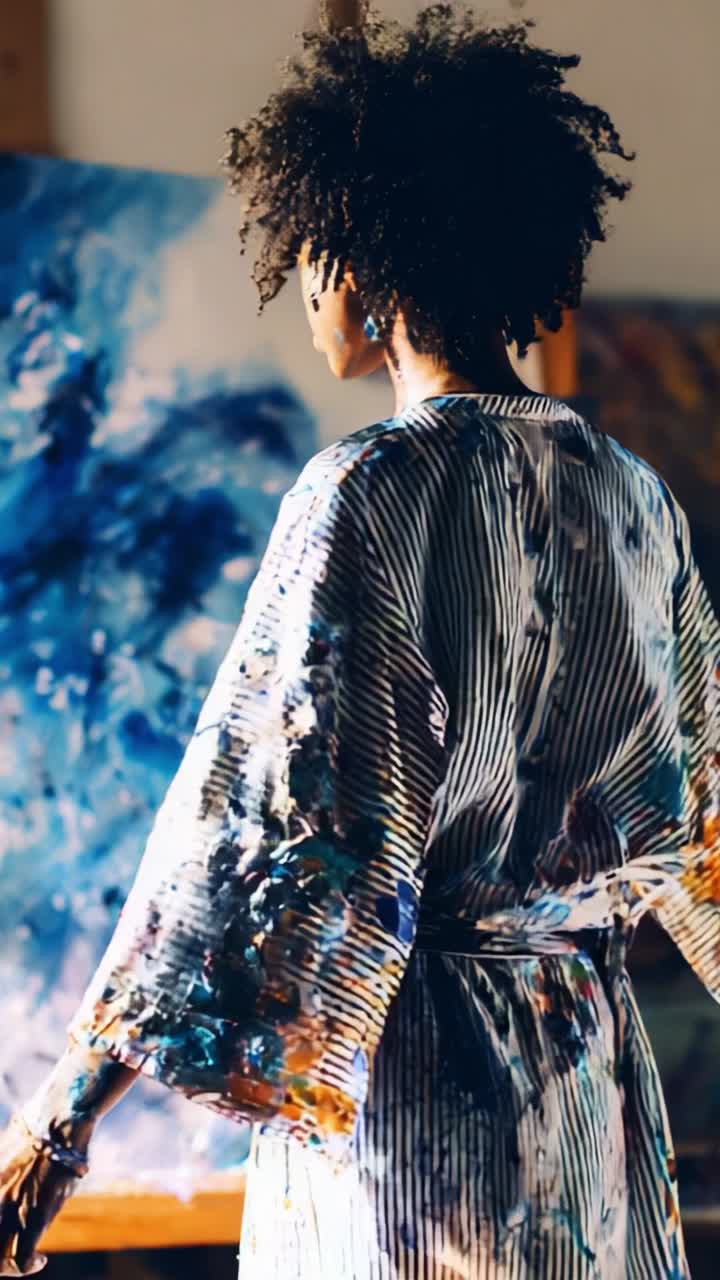 Artist in Motion: A Creative Journey Captured in Frame, Painting Vibrant Abstract Art with Passion and Skill in a Serene Studio Setting