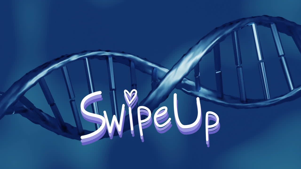 Animation of DNA strand with Swipe Up text on blue background