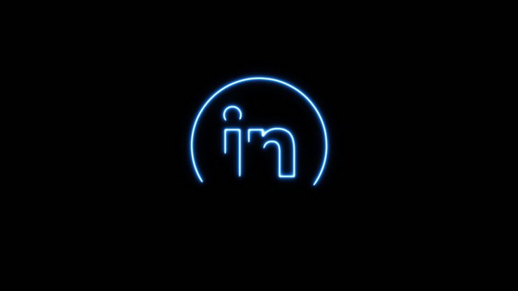 Animated Blue Neon LinkedIn Logo on Black Background