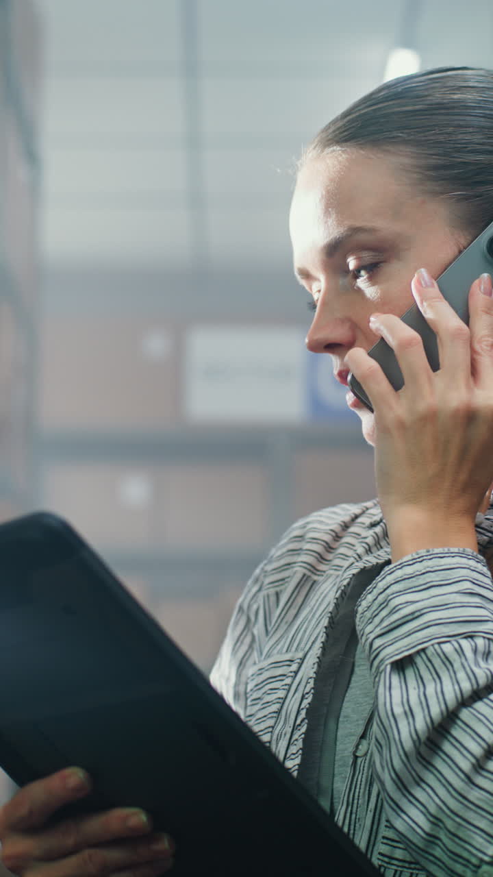 mujer hablando por teléfono en el almacén