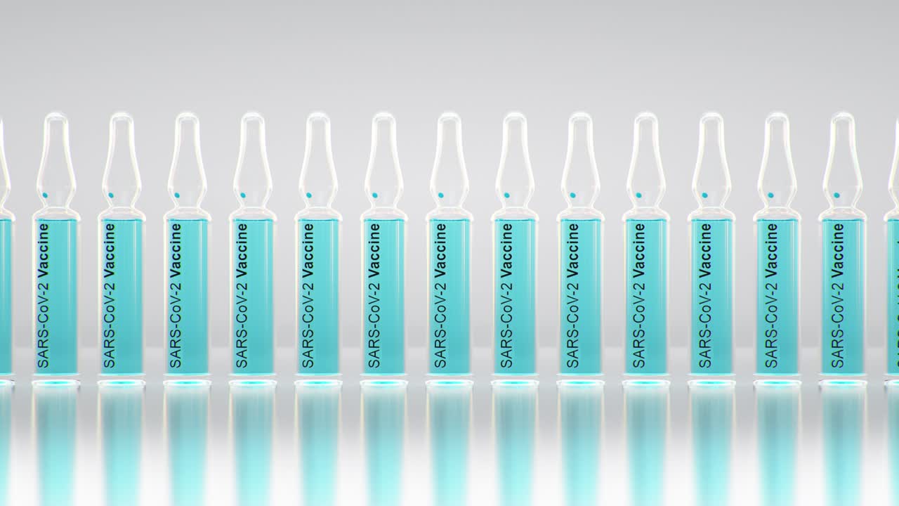 코로나바이러스 코로나19 백신 플 (sars-cov-2 백신 배치 3d 렌더링 애니메이션)