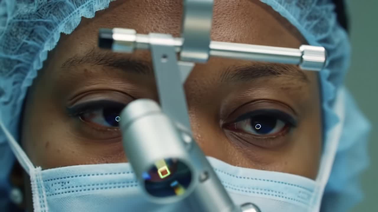 Focused Attention in Medical Procedure: Close-Up of Eyes and Equipment in an Operating Room Scenario, Highlighting Precision and Care