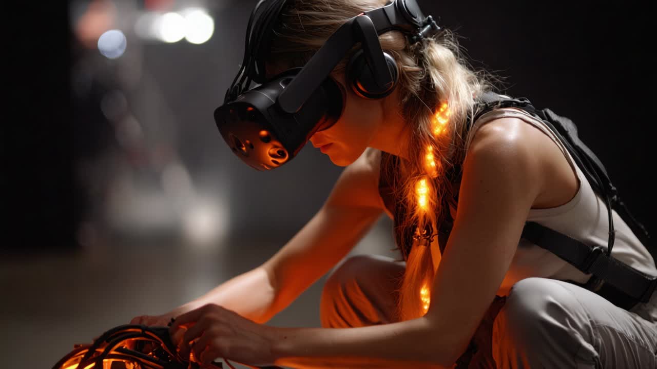 Woman experiencing virtual reality with a VR headset