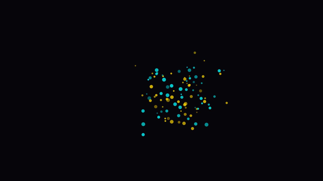 Abstract Animation of Floating Teal and Gold Particles on Black Background