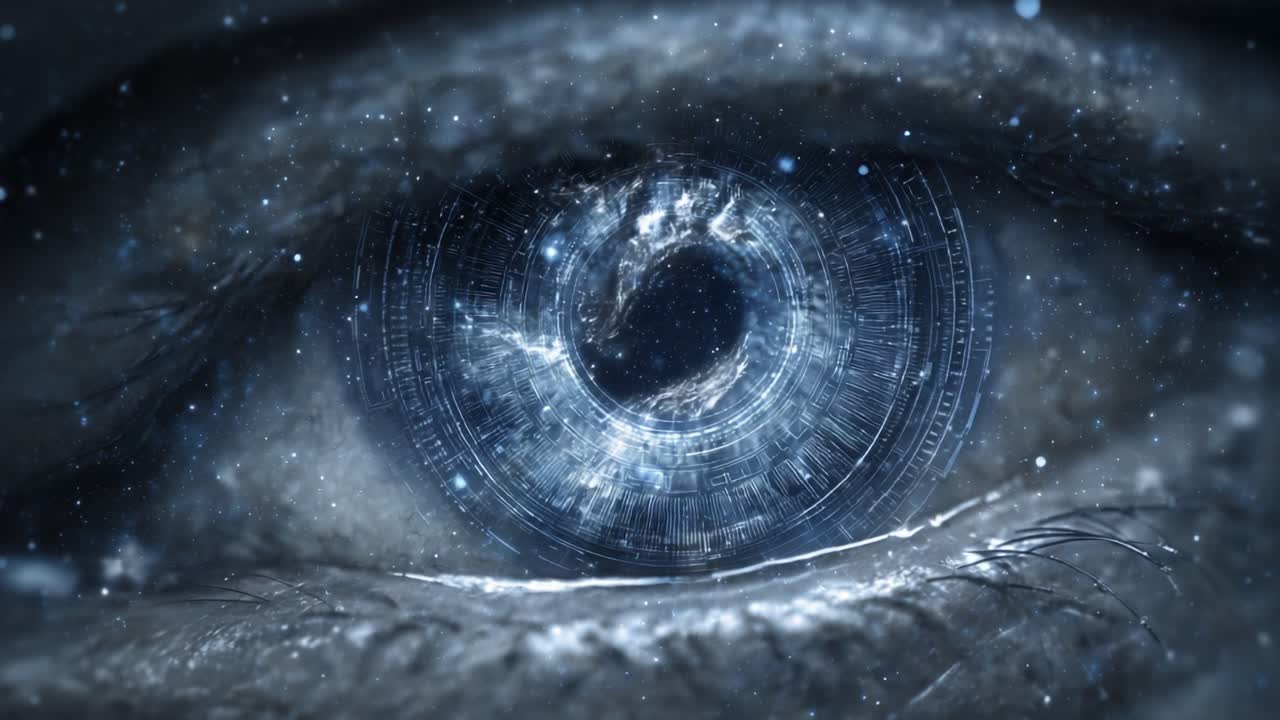 A Close-Up Perspective of a Cosmic Eye, Merging Human Sight with Celestial Imagery, Showcasing an Enigmatic Universe and Timeless Wonder Invoking Deep Contemplation