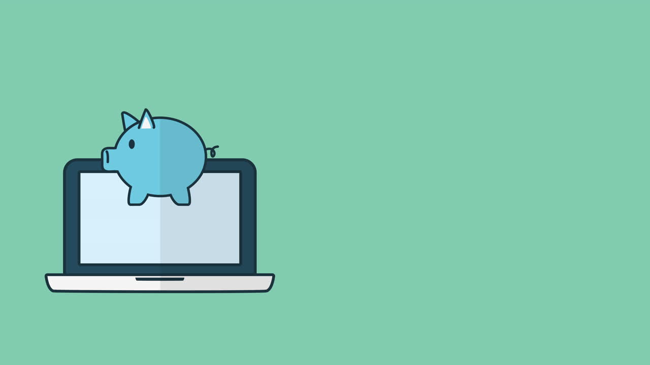 돈과 노트북을 가진 돼지 전자상거래