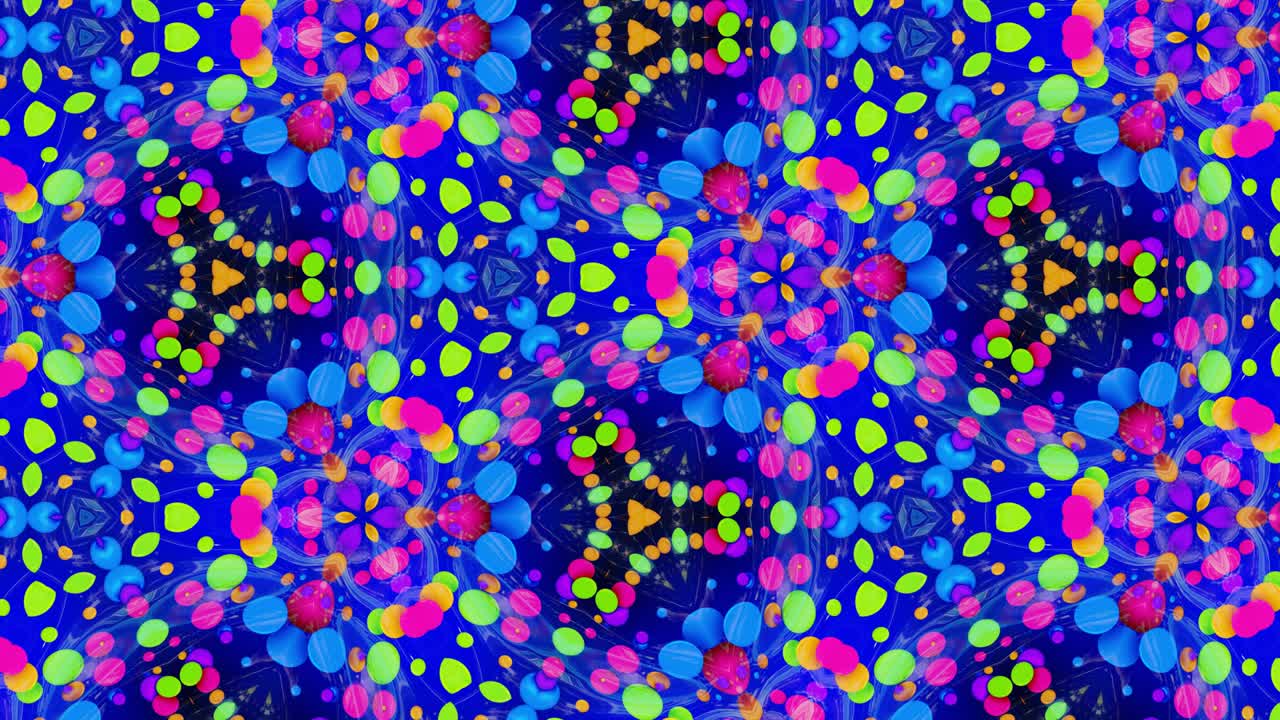 kaleidoscope effect from wavy shiny liquid surface with distorted circles float like drops of paint in oil. Creative background with multicolor gradient in 4k. 3d