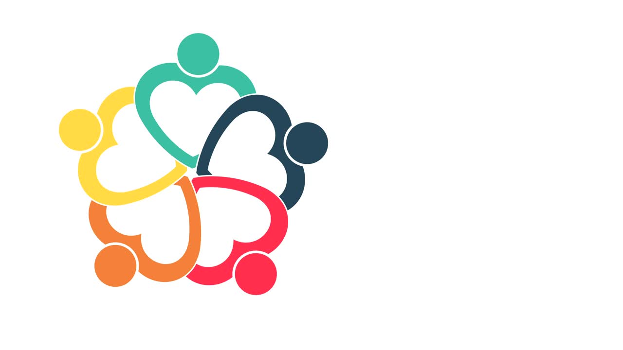 logotipo de personas. grupo símbolo de trabajo en equipo de cinco personas en un círculo.4k resolución gráfica de movimiento