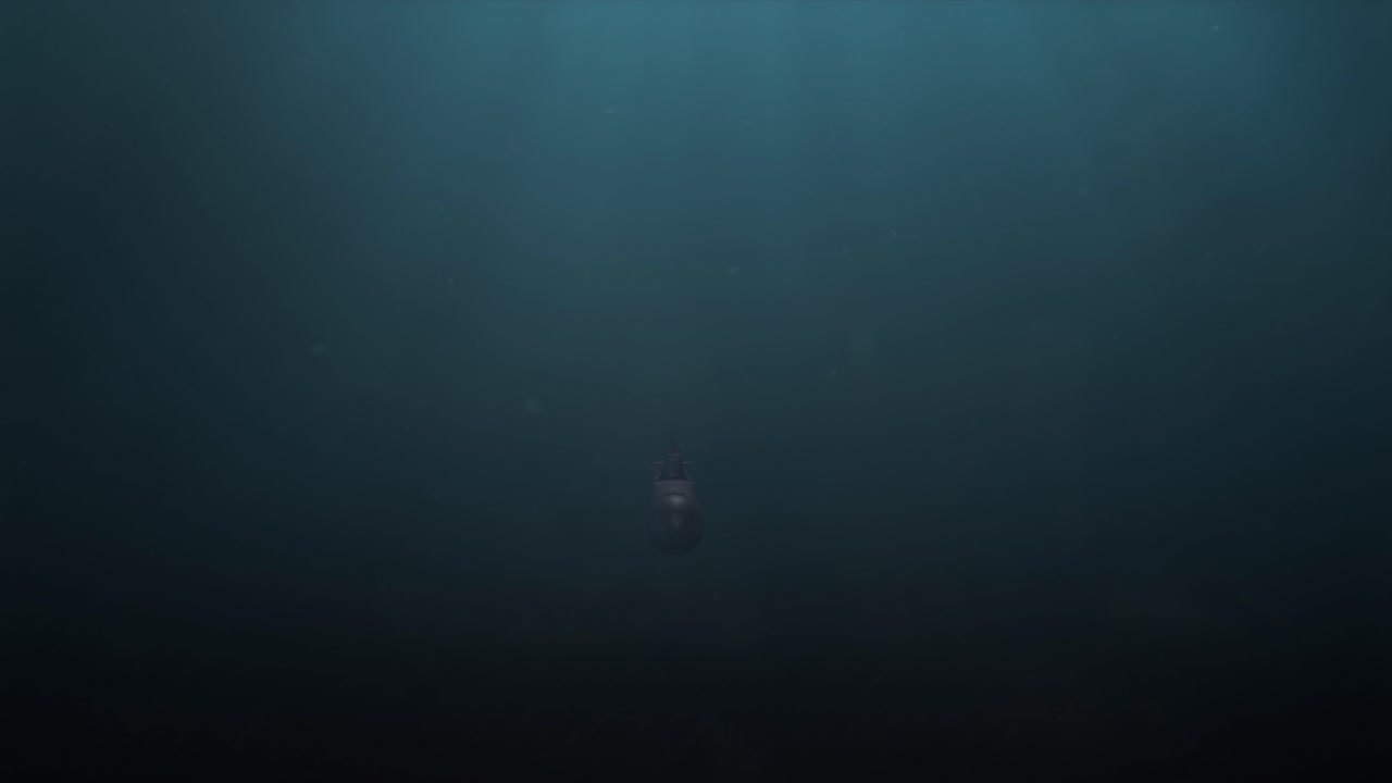 Underwater Shot of a Submarine Being Chased by a Massive Leviathan of a Fish