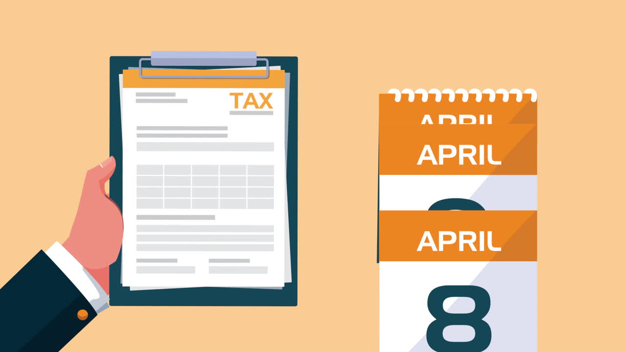 tax day animation with hand lifting clipboard and calendar