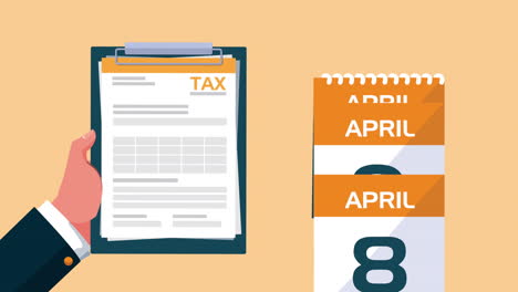 tax day animation with hand lifting clipboard and calendar