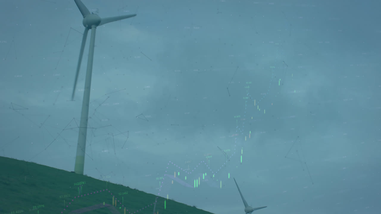 풍력 터빈에서 데이터 처리의 애니메이션