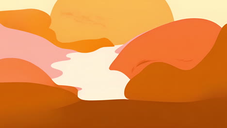 abstract desert landscape with orange and pink dunes, sunset animation