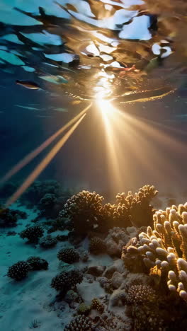 sunbeams underwater coral reef