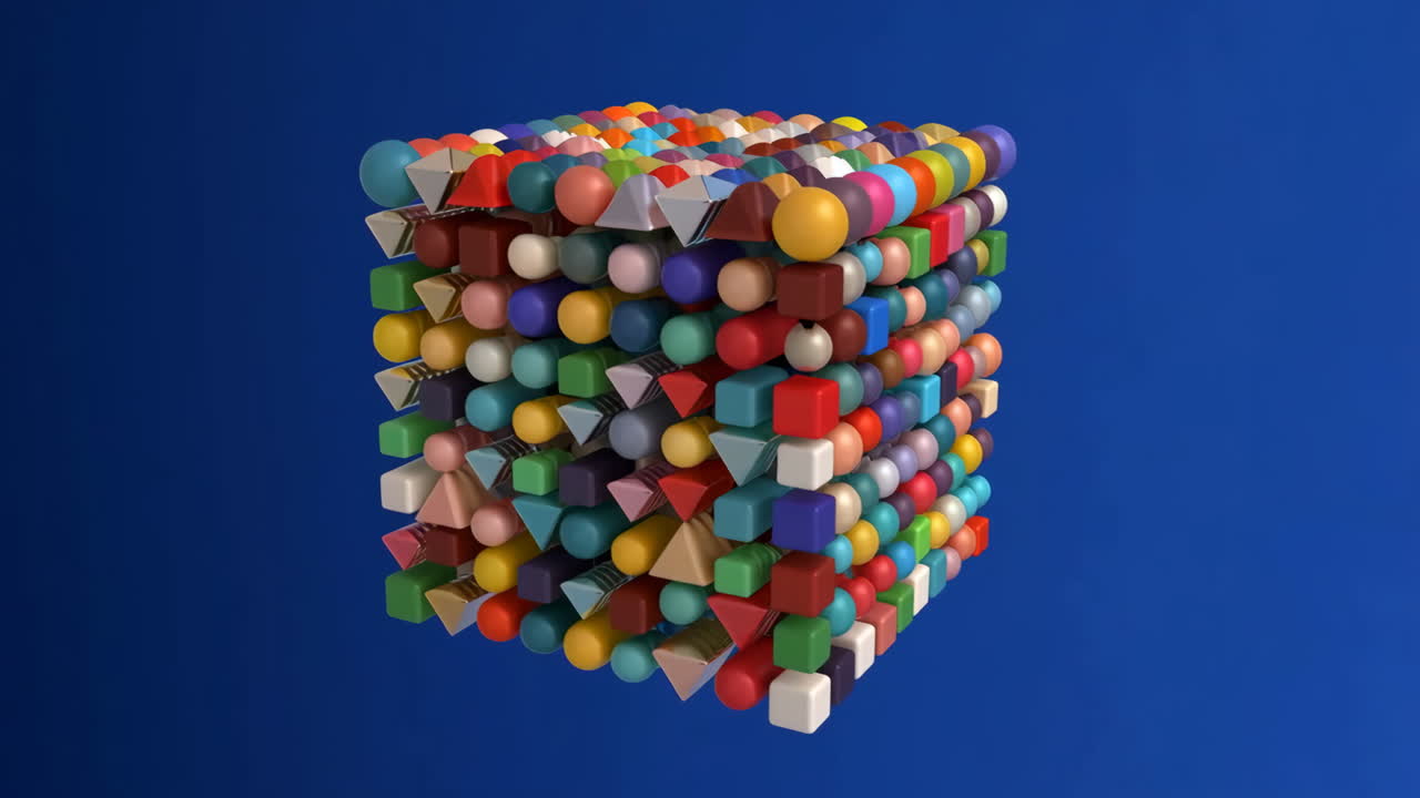 Abstract 3D Cube Made of Colorful Geometric Shapes
