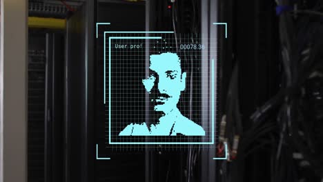 animation of multiple changing profile icons against close up of a computer server