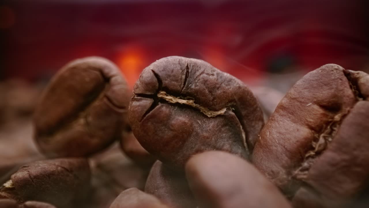 커피 씨 ⁇ 의 가까운. 향기로운 커피  ⁇ 은 구워진 연기가 커피  ⁇ 에서 나온다.