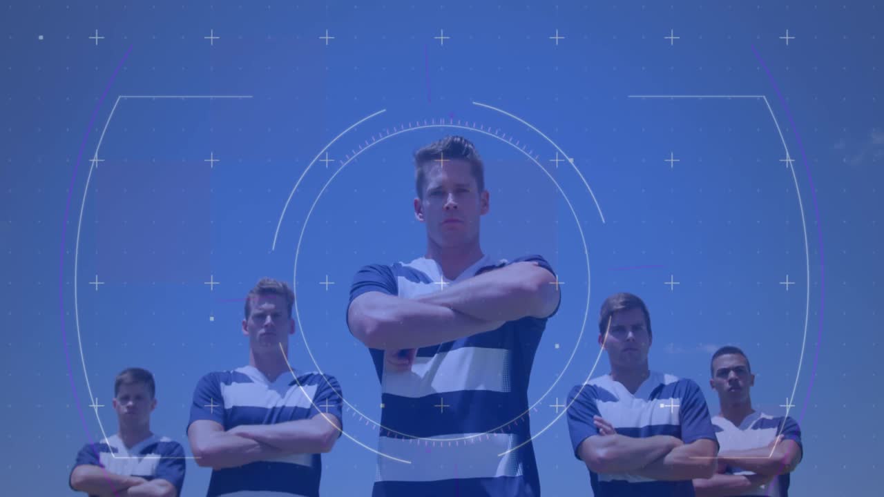 럭비 팀 위의 디지털 인터페이스의 애니메이션