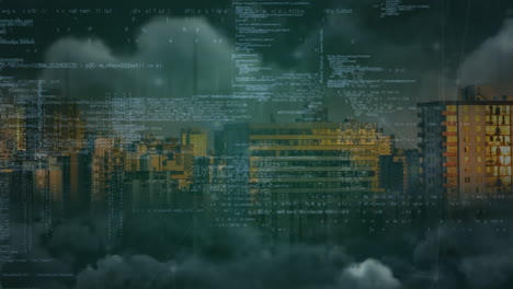 animation of data processing over cityscape