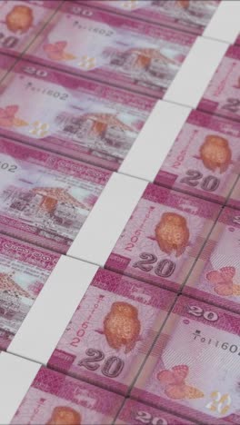vertical video of 20 sri lankan rupee banknotes printed by a money press