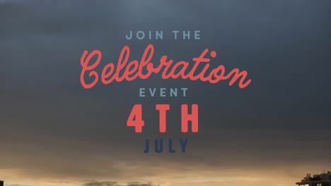 animation of independence day text over sky and clouds