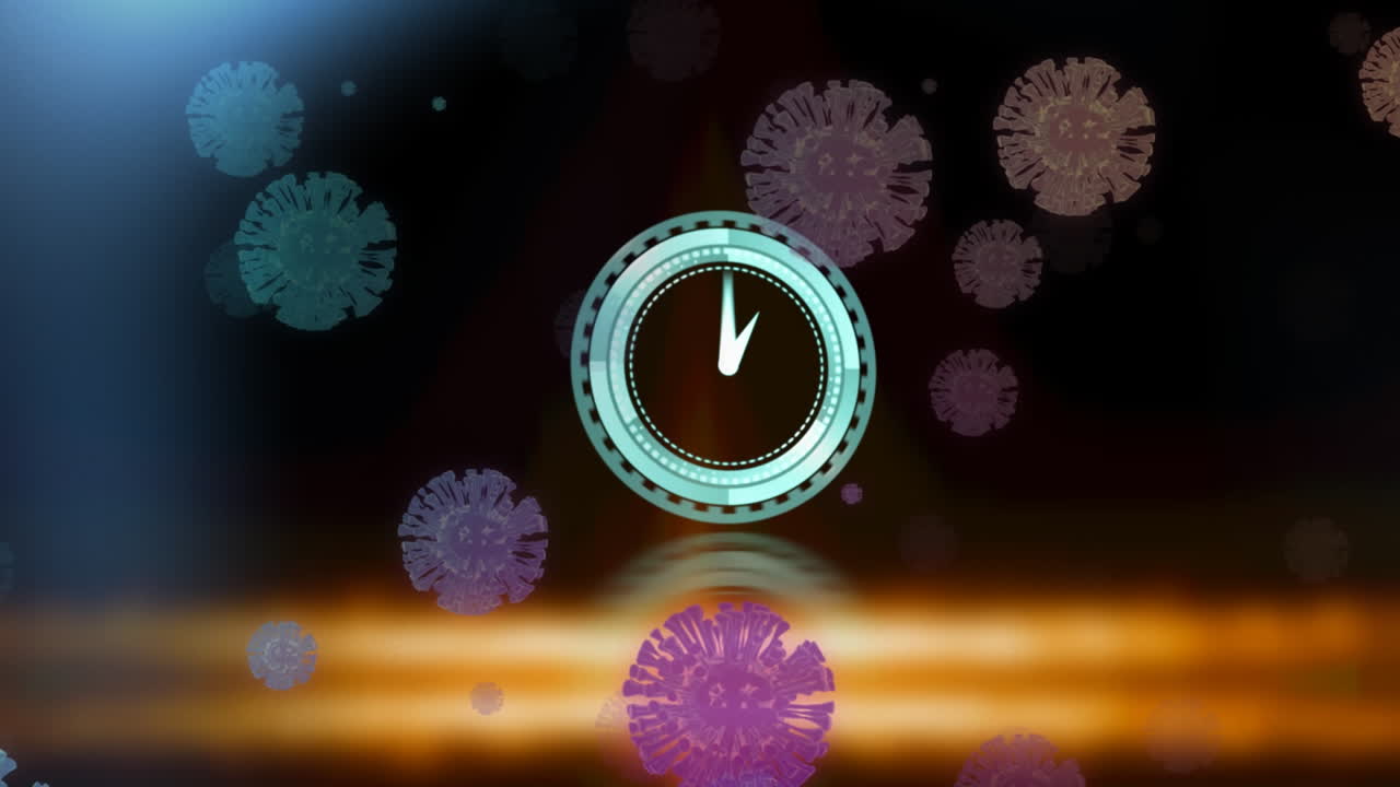 animación de las células de covid 19 durante el reloj