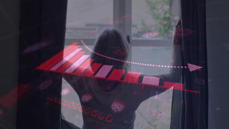 animación de las estadísticas de covid-19 sobre las mujeres que usan máscaras faciales