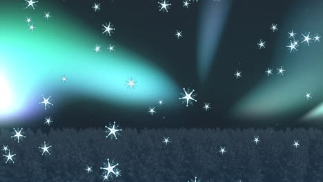 animation of winter scenery at christmas over aurora