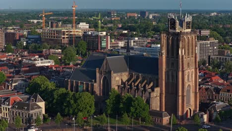 panorama drone view of the grote kerk of dordrecht aka the church of our lady, dordrecht, zuid-holland, netherlands