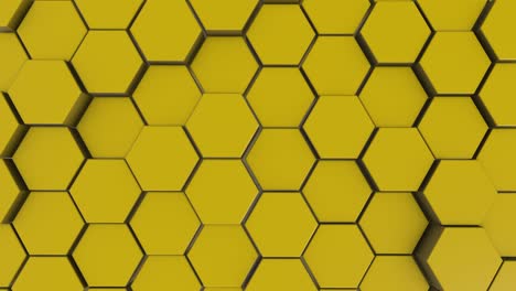 fondo de geometría hexagonal amarillo. representación 3d de primitivas simples con seis ángulos en el frente