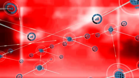 Animation-Des-Netzwerks-Von-Verbindungen-Auf-Rotem-Hintergrund