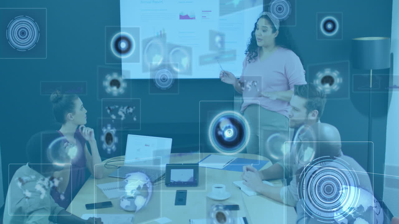 사무실에서 다양한 비즈니스 사람들에 대한 데이터 처리의 애니메이션