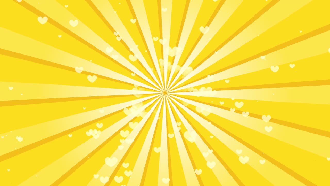 배경의 중앙에서 회전하는 노란색 선과 떠다니는 심장이 나타납니다.