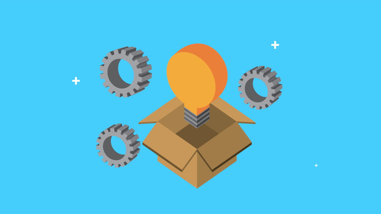 box carton with bulb and gears