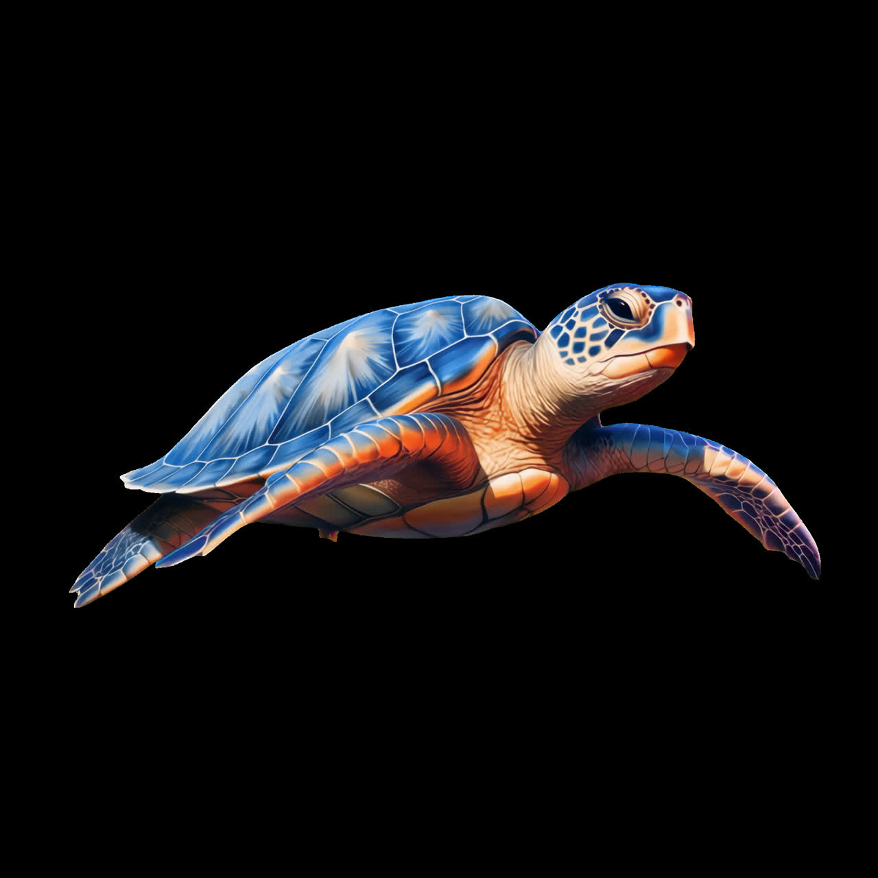 Colorful sea turtle illustration animation isolated asset, transparent 4K video, alpha channel