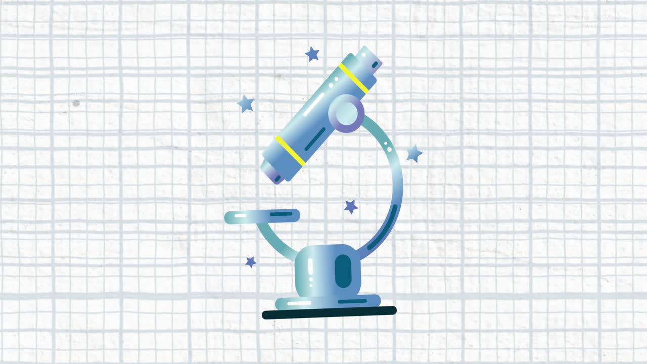Animation of microscope icon moving against white lined paper background