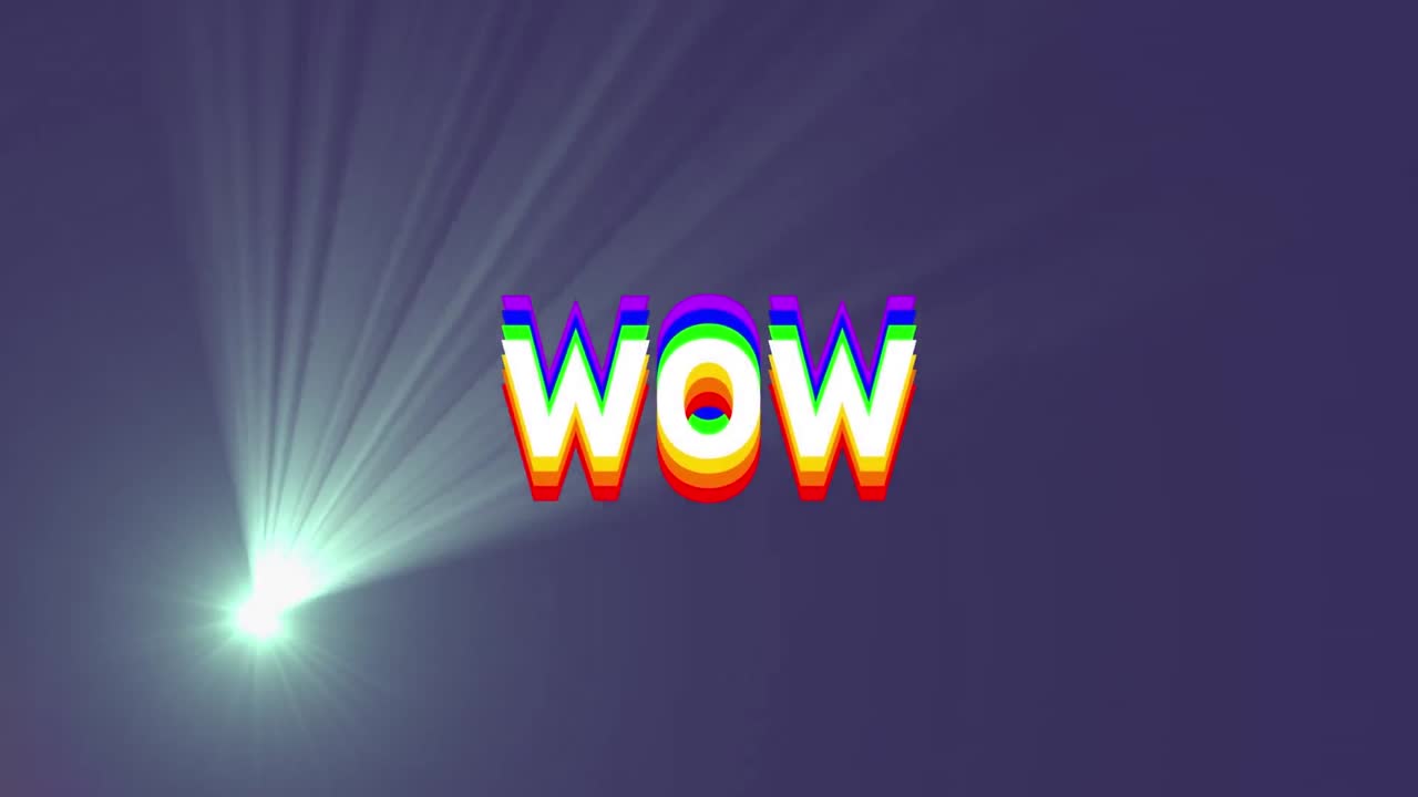 보라색 배경에 와우 텍스트의 애니메이션