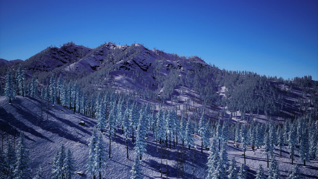 Fresh snow blankets serene mountain landscape in wintertime wonderland